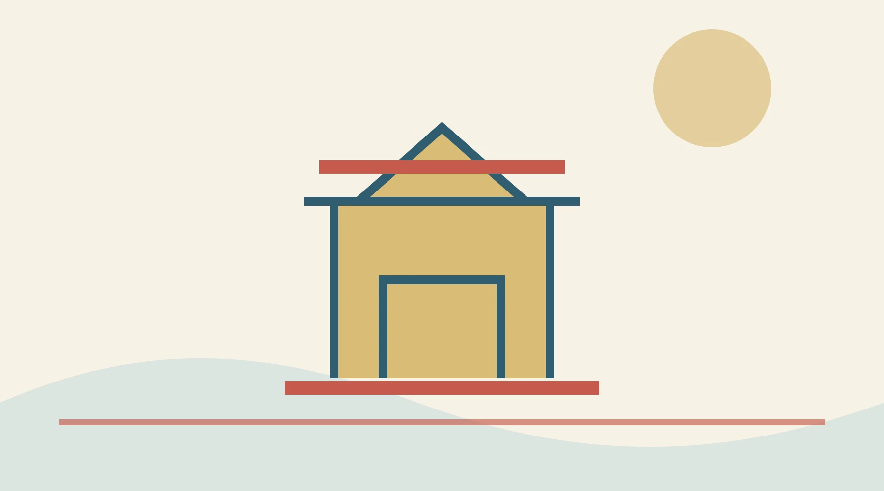 Original editorial illustration of a non-branded theme park structure with an Osaka route line