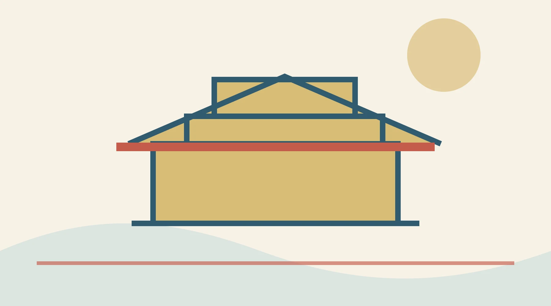 Original editorial illustration of a Korean palace roofline with an urban route line