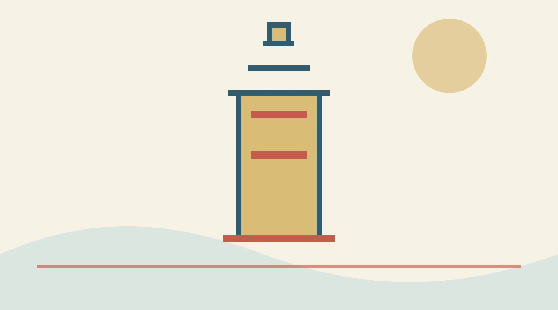 Original editorial illustration of a Taipei observation tower with a city route line